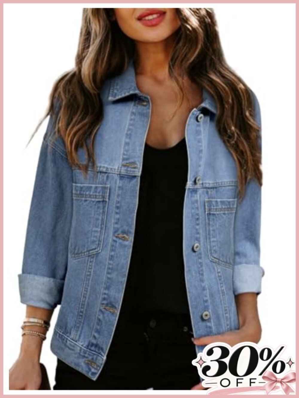 Oversized Denim Jacket Long Sleeve Button Down Cotton Blend Jean Jacket